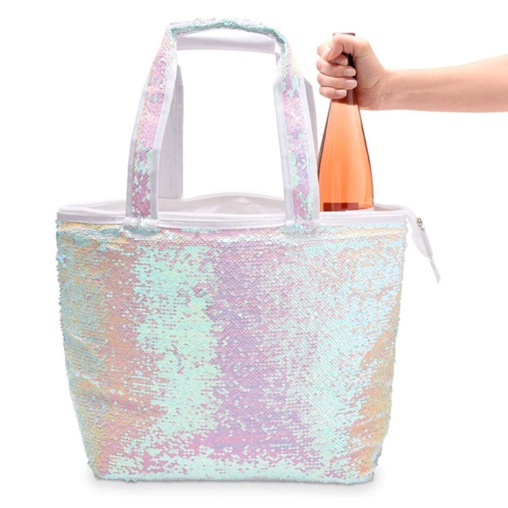 Blush unicorn sequin thermal tote bag